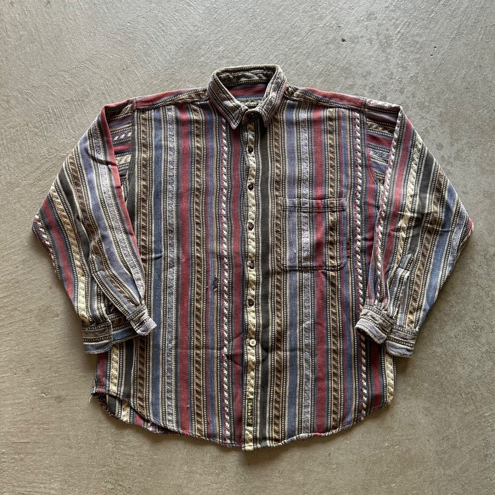 Vintage 90s Timberland Weathergear Woven Shirt Size Large Multicolored Striped